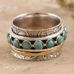 Sterling silver meditation ring, 'Cool Off' - Hand Crafted Sterling Silver and Brass Meditation Ring