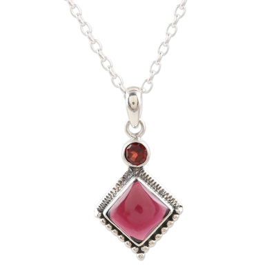 Garnet pendant necklace, 'Blissful Red' - Hand Crafted Garnet and Sterling Silver Pendant Necklace
