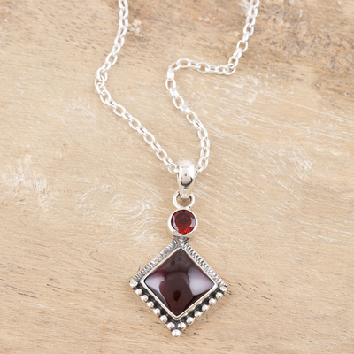 Garnet pendant necklace, 'Blissful Red' - Hand Crafted Garnet and Sterling Silver Pendant Necklace