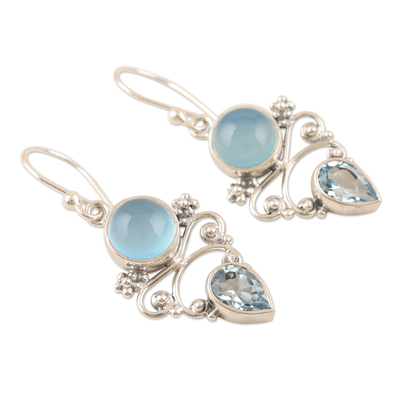 Chalcedony and blue topaz dangle earrings, 'Glacial' - Chalcedony and Blue Topaz Dangle Earrings from India