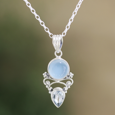 Chalcedony and blue topaz pendant necklace, Glacial