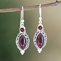 Garnet dangle earrings, 'Sweet Berry' - Handcrafted Garnet and Sterling Silver Dangle Earrings