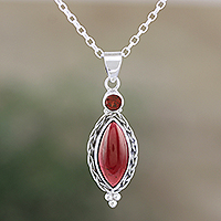 Garnet pendant necklace, 'Sweet Berry' - Hand Made Garnet and Sterling Silver Pendant Necklace
