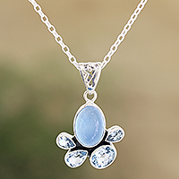 Chalcedony and blue topaz pendant necklace, 'Upper Stratosphere' - Handmade Chalcedony and Blue Topaz Pendant Necklace