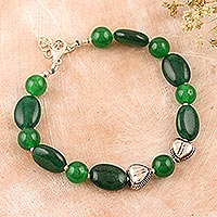 Perlenarmband aus Onyx und Aventurin, „Green Goodwill“ – Perlenarmband aus grünem Onyx und Aventurin aus Indien