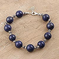 Lapis lazuli beaded bracelet, 'Across the Sky' - Sterling Silver and Lapis Lazuli Beaded Bracelet