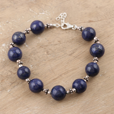 Lapis lazuli beaded bracelet, 'Across the Sky' - Sterling Silver and Lapis Lazuli Beaded Bracelet