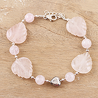 Rose quartz beaded bracelet, 'Pale Passion' - Rose Quartz and Sterling Silver Beaded Bracelet