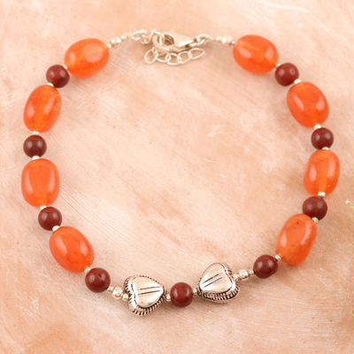 Carnelian and sunstone beaded bracelet, 'Sunrise Harmony' - Carnelian and Sunstone Beaded Bracelet from India