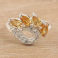 Citrine and cubic zirconia cocktail ring, 'Sun Dazzle' - Citrine and Cubic Zirconia Cocktail Ring from India
