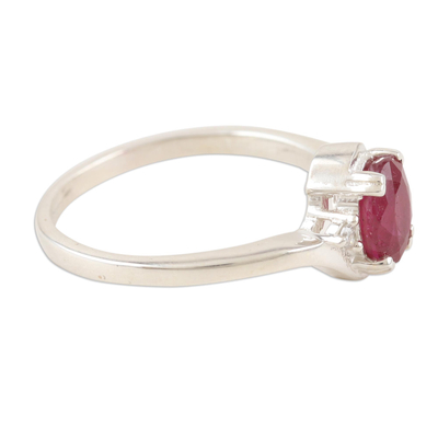 Ruby cocktail ring, 'Ruby Woo' - Ruby and Cubic Zirconia Cocktail Ring from India