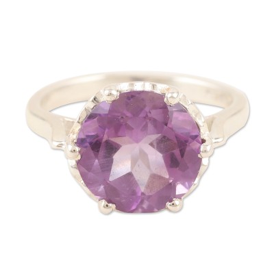 Amethyst cocktail ring, 'Lilac Saga' - Artisan Crafted Amethyst and Sterling Silver Cocktail Ring