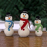 Wool felt decorative accents, 'Snowman Fun' (set of 3) - Handcrafted Felt Christmas Decor (Set of 3)