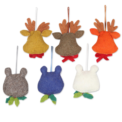 Wool felt ornaments, 'Holiday Whimsy' (set of 6) - Handcrafted Wool Felt Animal Ornaments (Set of 6)