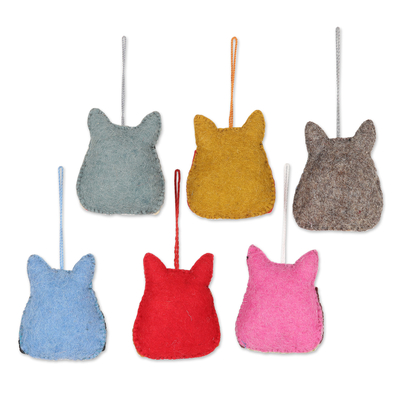Wool felt ornaments, 'Magical Owls' (set of 6) - Multicoloured Felt Owl Ornaments (Set of 6)