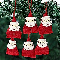 Wool felt ornaments, 'Santa's Coming' (set of 6) - Artisan Crafted Santa Ornaments (Set of 6)