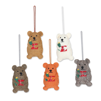 Wool felt ornaments, 'Bearing Gifts' (set of 5) - Wool Felt Bear Ornaments (Set of 5)