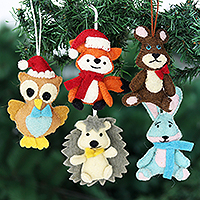 Wool felt ornaments, 'Woodlands Cheer' (set of 5) - Woodland Animal Ornaments (Set of 5)