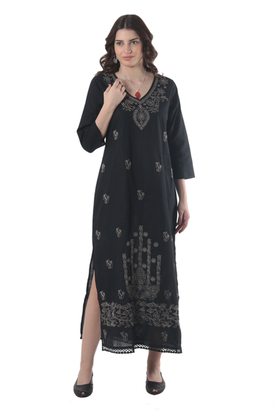 Cotton Maxi Dress with Chikankari Hand Embroidery