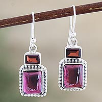 Garnet dangle earrings, 'Blissful Evening in Red' - Indian Sterling Silver and Garnet Dangle Earrings