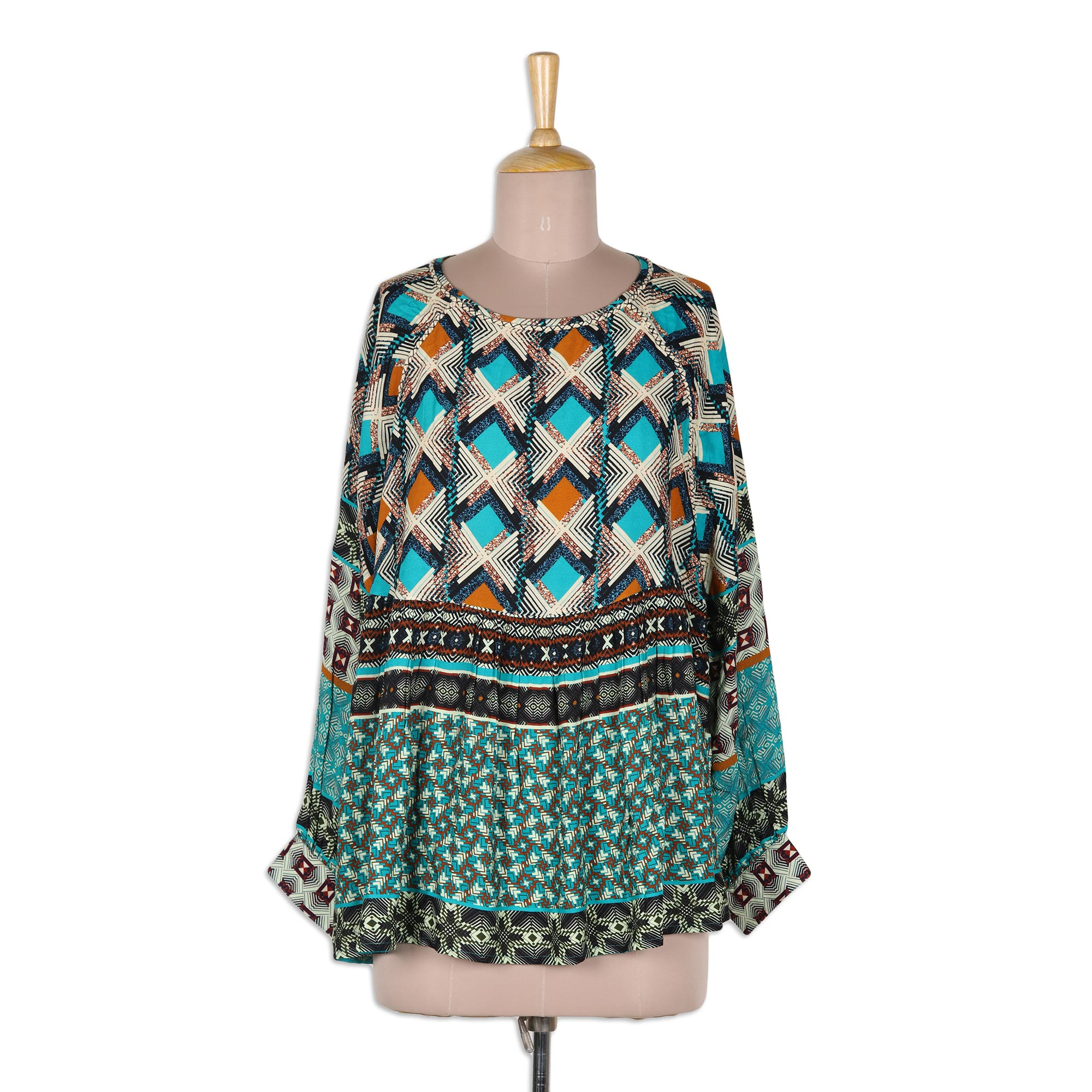 Embroidered Viscose Blouse with Geometric Print - Blast From the Past ...