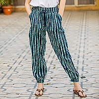 Pantalones de viscosa tie-dye, 'Breezy Stripes' - Pantalones de viscosa tie-dye a rayas de la India