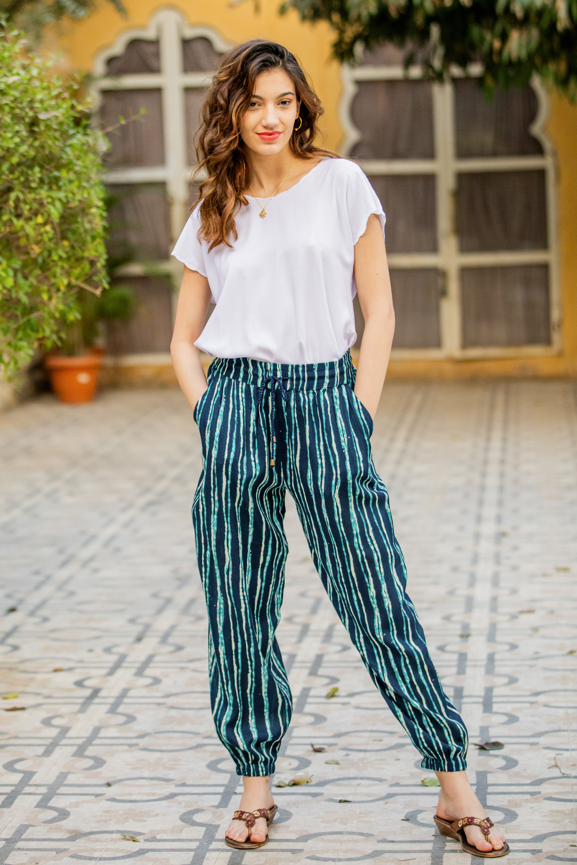 Striped Tie-Dye Viscose Pants from India - Breezy Stripes