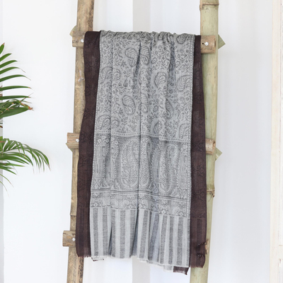 Hand-woven wool shawl, 'Grey Glory' - Hand-Woven Wool Shawl with Paisley Motif