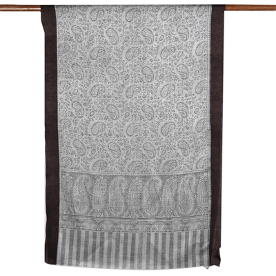 Hand-woven wool shawl, 'Grey Glory' - Hand-Woven Wool Shawl with Paisley Motif
