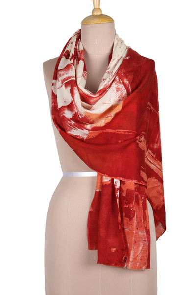 Hand-woven wool shawl, 'Crimson Flames' - Hand-Woven Crimson Wool Shawl from India