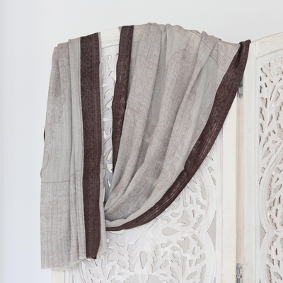 Hand-woven wool shawl, 'Grey Glamour' - Hand-Woven Wool Shawl with Floral Motif