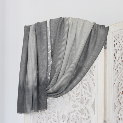 Hand-woven wool shawl, 'Greyscale' - Hand-Woven Grey Wool Shawl from India