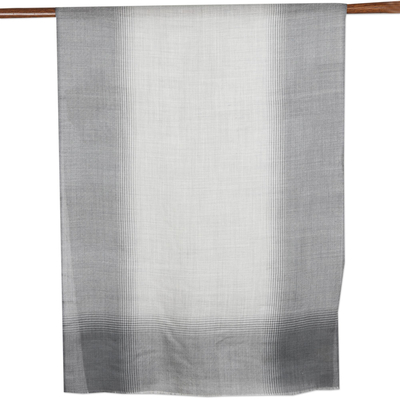 Hand-woven wool shawl, 'Greyscale' - Hand-Woven Grey Wool Shawl from India