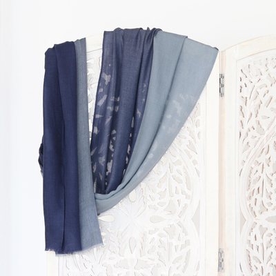 Hand-woven wool shawl, 'Blue Rhapsody' - Hand-Woven Blue Wool Shawl from India