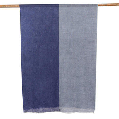 Mantón de lana tejido a mano - Chal de lana azul tejido a mano de la India