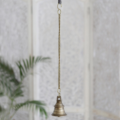 Brass home accent, 'Soft Chime' - Home Accent with Hanging Brass Bell