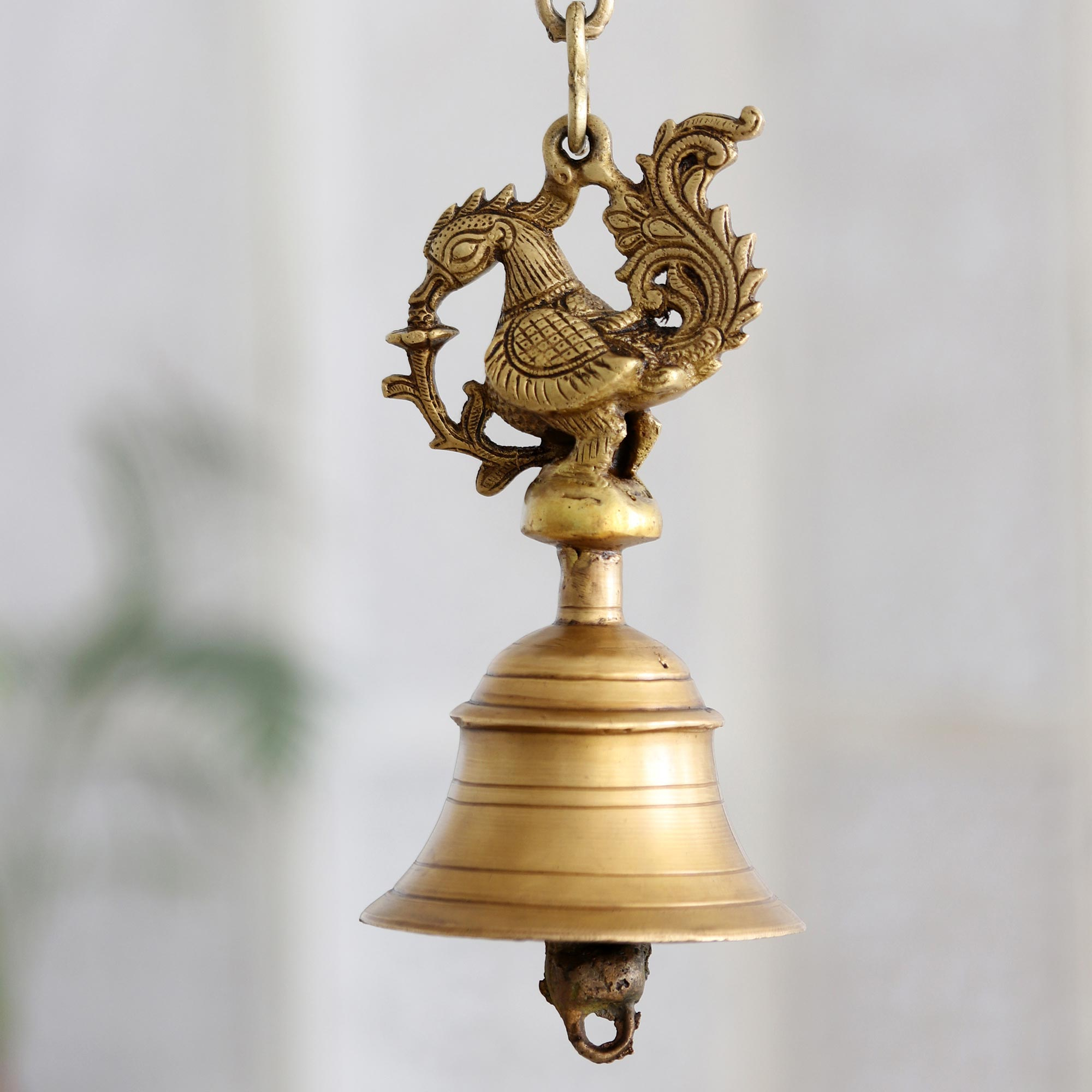 Brass Temple Hanging Bell With Chain, Style : Antique, Feature