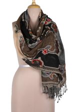 Embroidered wool shawl, 'Fall Weather' - Hand-Embroidered Wool Shawl with Floral Motif