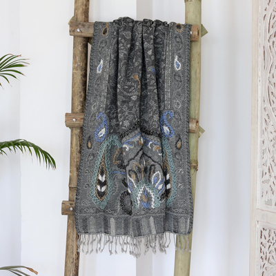 Embroidered wool shawl, Paisley Swirl
