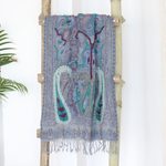 Hand-embroidered wool shawl, 'Icy Paisley' - Hand-Embroidered Wool Shawl with Paisley Motif