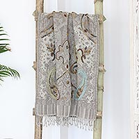 Hand-embroidered wool shawl, 'Paisley Day' - Hand-Embroidered Fringed Wool Shawl