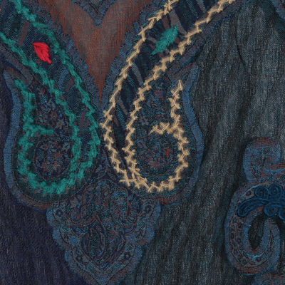 Mantón de lana bordado a mano - Mantón de lana azul noche bordado a mano