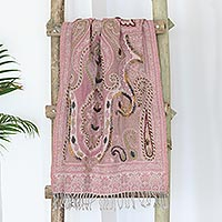 Hand-embroidered wool shawl, 'Passionate Paisley' - Hand-Embroidered Wool Shawl from India