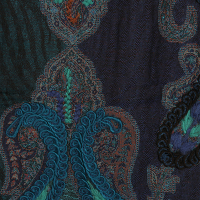Hand-embroidered wool shawl, 'Magic Paisley' - Hand-Embroidered Paisley Patterned Wool Shawl