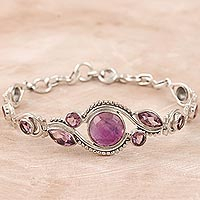 Amethyst pendant bracelet, 'Earth Glow in Lilac' - Sterling Silver and Amethyst Pendant Bracelet