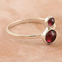 Garnet cocktail ring, 'Below the Moon' - Indian Garnet and Sterling Silver Cocktail Ring