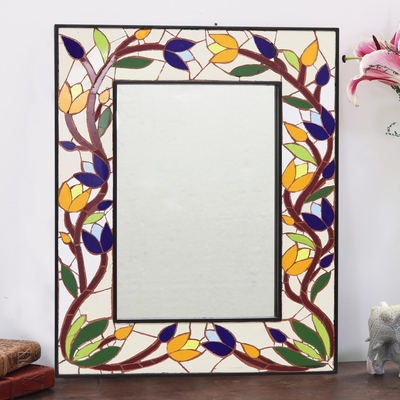 Espejo de pared de mosaico de cerámica - Espejo de Pared de Cerámica con Motivo de Tulipanes