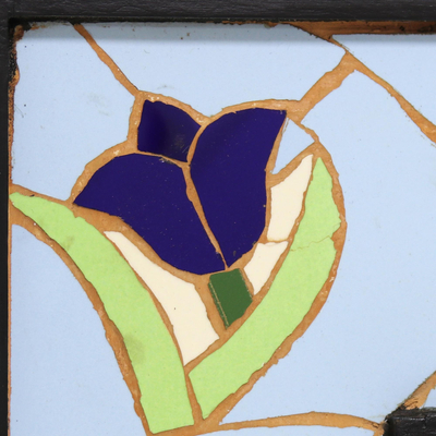 Espejo de pared de mosaico de cerámica - Espejo de pared de mosaico de cerámica con motivo floral