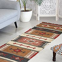 Hand-woven wool area rug, 'Starry Celebration' (2.5x5)