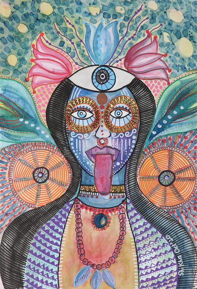 'Goddess Shakti' - Goddess Kali Watercolour on Handmade Paper